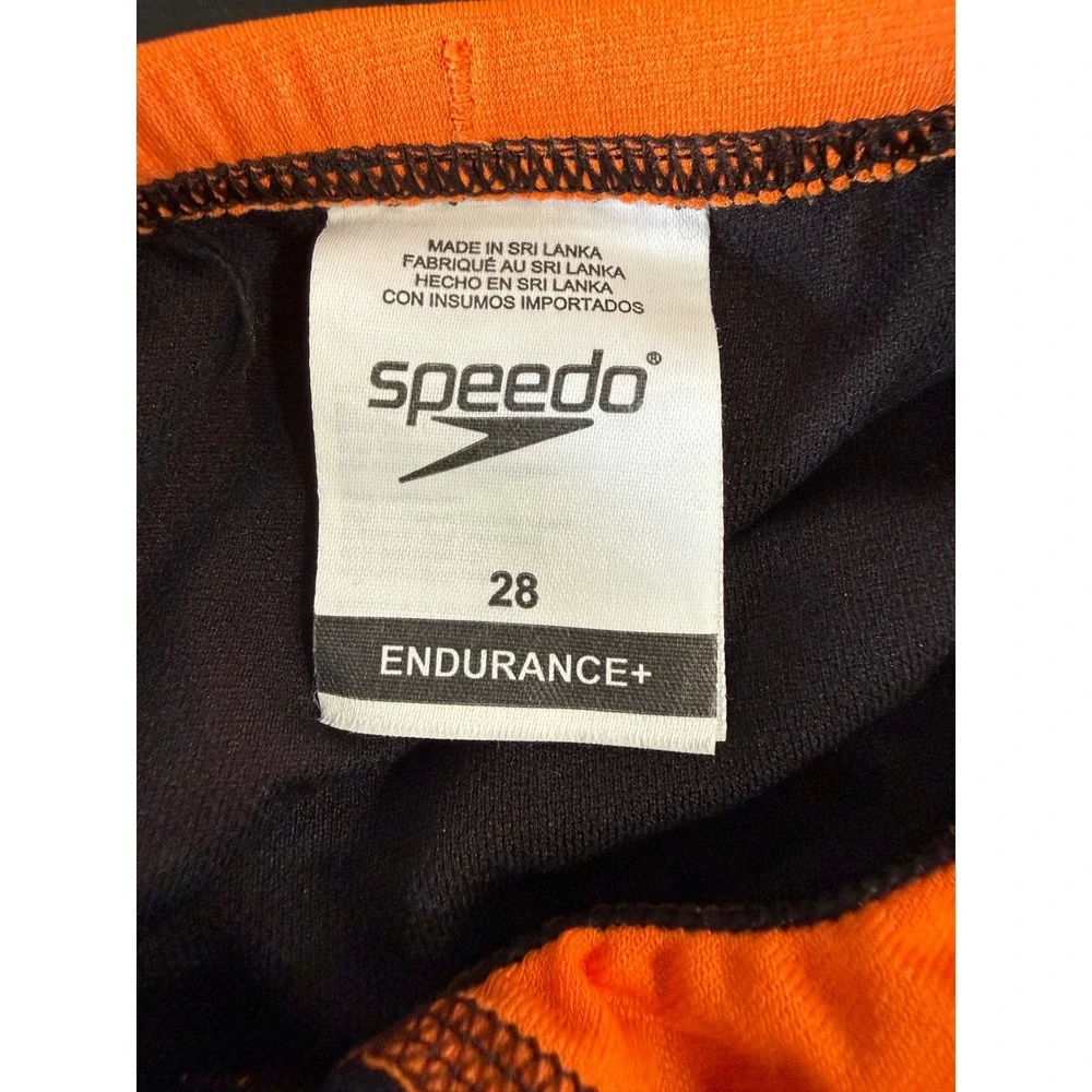 Speedo Endurance+‎ Mens Swim Briefs Size 28 Black Orange YMCA Barracudas Team